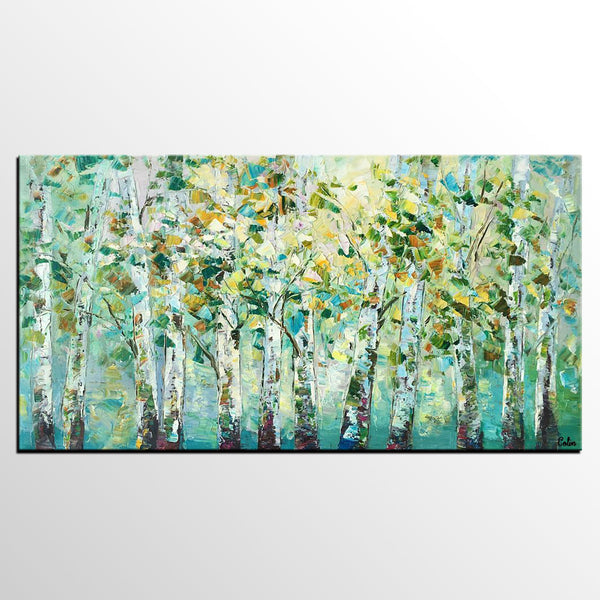 Birch Tree Painting, Abstract Autumn Painting, Heavy Texture Painting, Custom Landscape Painting-Art Painting Canvas