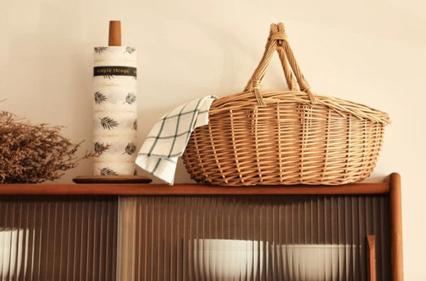 Large Kitchen Storage Baskets, Picnic Storage Basket with Handle, Hand-woven Wicker Storage Basket, Willow Weaving Baskets for Vegetable, Natural Fruit Basket-Art Painting Canvas