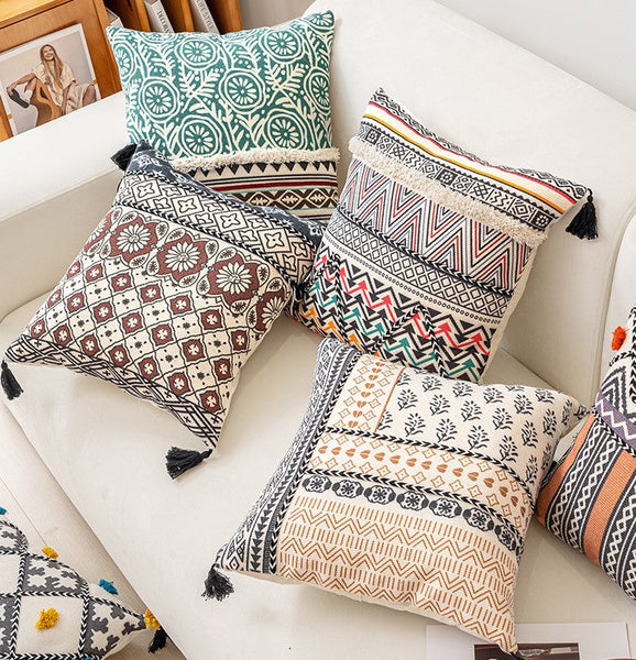 Decorative Throw Pillows for Living Room, Bohemian Decorative Sofa Pillows, Geometric Modern Pillows, Oriental Square Pillows for Couch-Art Painting Canvas