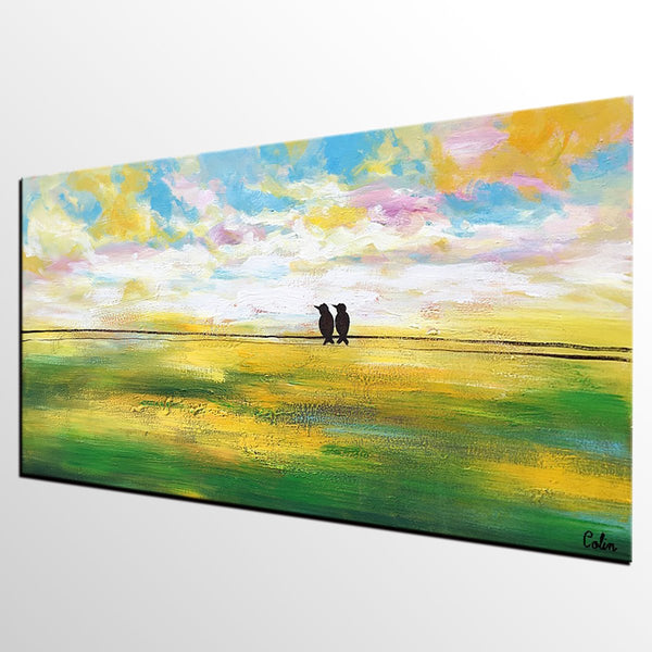 Paintings for Dining Room, Modern Painting, Love Birds Painting, Wedding Gift, Simple Abstract Painting, Abstract Landscape Painting-Art Painting Canvas