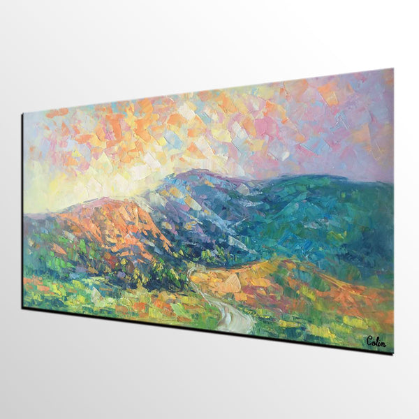 Mountain Landscape Painting, Spring Mountain Painting, Custom Canvas Painting for Sale, Original Paintings for Sale, Oil Painting on Canvas-Art Painting Canvas