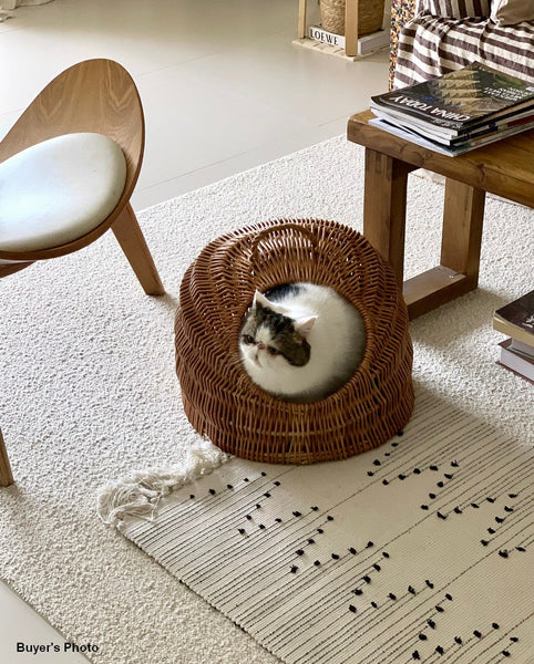 Indoor Cat Bed, Natural Wicker Cat House Basket with Washable Cushion for Indoor Cats and Dogs-Art Painting Canvas