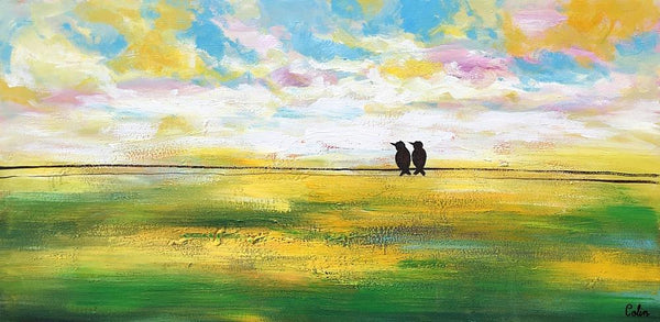Paintings for Dining Room, Modern Painting, Love Birds Painting, Wedding Gift, Simple Abstract Painting, Abstract Landscape Painting-Art Painting Canvas