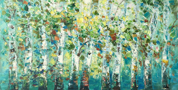 Birch Tree Painting, Abstract Autumn Painting, Heavy Texture Painting, Custom Landscape Painting