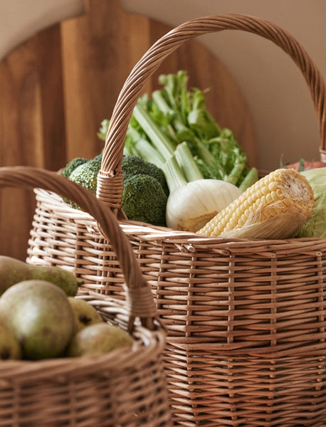 Large Picnic Food Basket with Handle, Natural Hand-woven Wicker Storage Basket, Willow Weaving Baskets for Vegetable, Natural Fruit Basket, Kitchen Storage Baskets-Art Painting Canvas