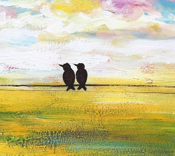 Paintings for Dining Room, Modern Painting, Love Birds Painting, Wedding Gift, Simple Abstract Painting, Abstract Landscape Painting-Art Painting Canvas