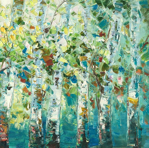 Birch Tree Painting, Abstract Autumn Painting, Heavy Texture Painting, Custom Landscape Painting