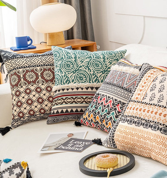 Decorative Throw Pillows for Living Room, Bohemian Decorative Sofa Pillows, Geometric Modern Pillows, Oriental Square Pillows for Couch-Art Painting Canvas