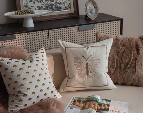 Decorative Pillow Arrangement Ideas for Couch, Modern Decorative Pillows for Bedroom, Embroidered Butterfly Pillow Covers, Large Decorative Throw Pillows for Living Room-Art Painting Canvas