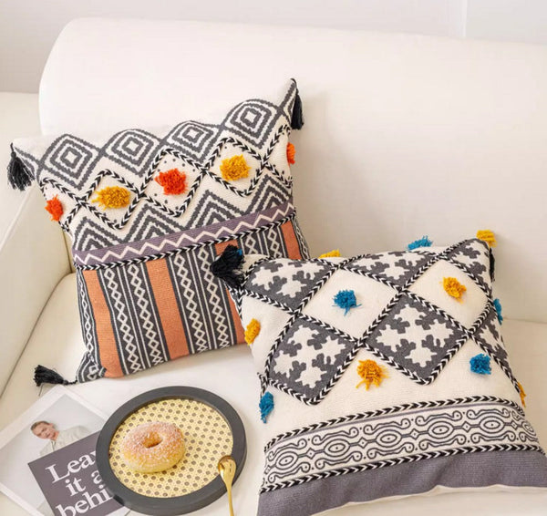 Decorative Throw Pillows for Living Room, Bohemian Decorative Sofa Pillows, Geometric Modern Pillows, Oriental Square Pillows for Couch-Art Painting Canvas