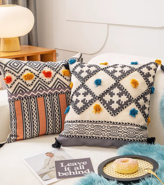 Decorative Throw Pillows for Living Room, Bohemian Decorative Sofa Pillows, Geometric Modern Pillows, Oriental Square Pillows for Couch-Art Painting Canvas