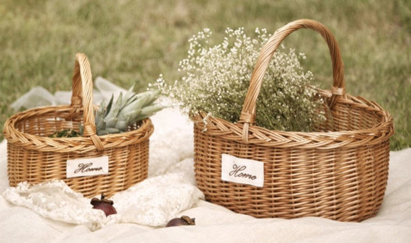 Hand-woven Wicker Storage Basket, Large Picnic Food Basket with Handle, Willow Weaving Baskets for Vegetable, Natural Fruit Basket, Kitchen Storage Baskets-Art Painting Canvas