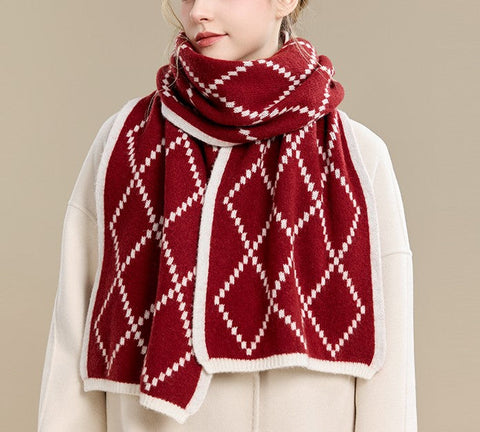 Winter Wool Scarf, Red White Soft Cashmere Scarf for Women, Elegant Wool Scarves, Warm Winter Scarf, Cold Weather Scarf, Red Fashion Scarf, Christmas Gifts for Her, Holiday Scarf-Art Painting Canvas