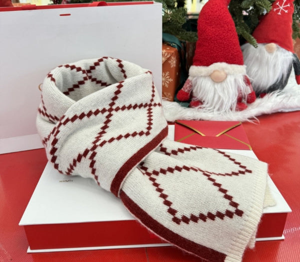 Winter Wool Scarf, Red White Soft Cashmere Scarf for Women, Elegant Wool Scarves, Warm Winter Scarf, Cold Weather Scarf, Red Fashion Scarf, Christmas Gifts for Her, Holiday Scarf-Art Painting Canvas