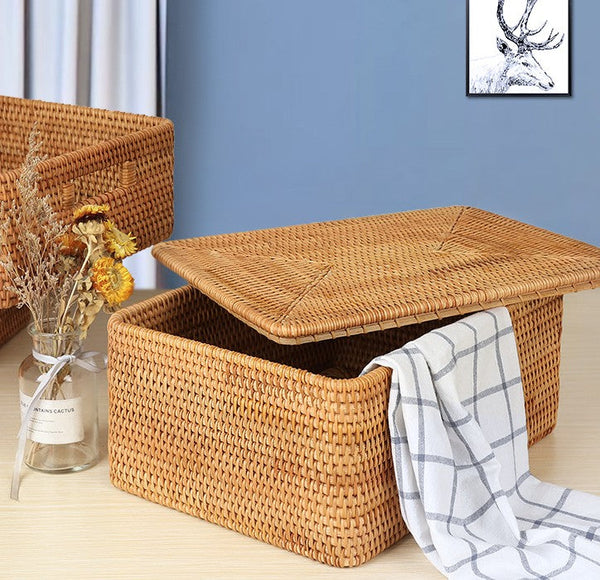 Woven Storage Baskets, Rectangular Storage Basket with Lid, Large Storage Basket for Clothes, Storage Baskets for Shelves, Kitchen Storage Baskets-Art Painting Canvas