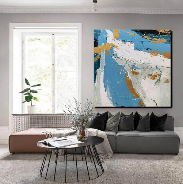 Abstrct Acrylic Paintings, Living Room Acrylic Wall Art Ideas, Blue Modern Abstract Paintings, Heavy Texture Canvas Art, Buy Art Online-Art Painting Canvas