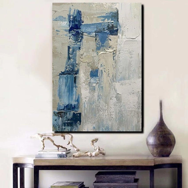 Simple Wall Art Ideas, Heavy Texture Painting, Blue Modern Abstract Painting, Bedroom Abstract Paintings, Large Acrylic Canvas Paintings-Art Painting Canvas