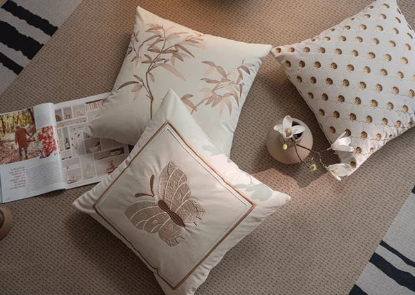 Decorative Pillow Arrangement Ideas for Couch, Modern Decorative Pillows for Bedroom, Embroidered Butterfly Pillow Covers, Large Decorative Throw Pillows for Living Room-Art Painting Canvas