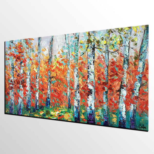 Custom Canvas Artwork, Spring Tree Painting, Landscape Oil Painting, Canvas Painting for Bedroom-Art Painting Canvas