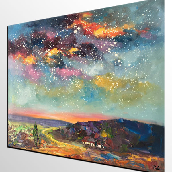 Wall Art for Bedroom Wall Art, Starry Night Sky Painting, Landscape Art, Custom Large Canvas Painting-Art Painting Canvas