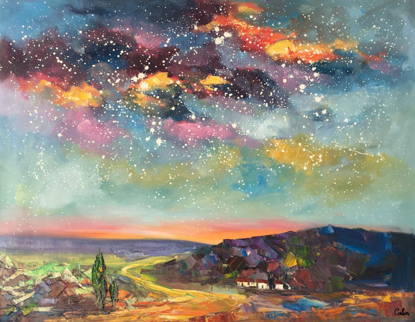 Wall Art for Bedroom Wall Art, Starry Night Sky Painting, Landscape Art, Custom Large Canvas Painting-Art Painting Canvas