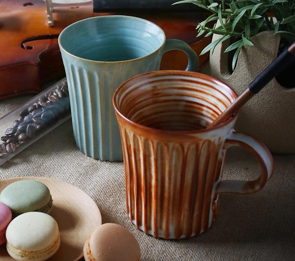 Latte Coffee Mug, Large Capacity Coffee Cup, Large Tea Cup, Handmade Pottery Coffee Cup-Art Painting Canvas