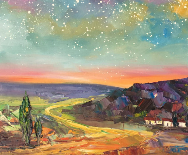 Wall Art for Bedroom Wall Art, Starry Night Sky Painting, Landscape Art, Custom Large Canvas Painting-Art Painting Canvas
