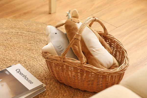 Large Kitchen Storage Baskets, Picnic Storage Basket with Handle, Hand-woven Wicker Storage Basket, Willow Weaving Baskets for Vegetable, Natural Fruit Basket-Art Painting Canvas