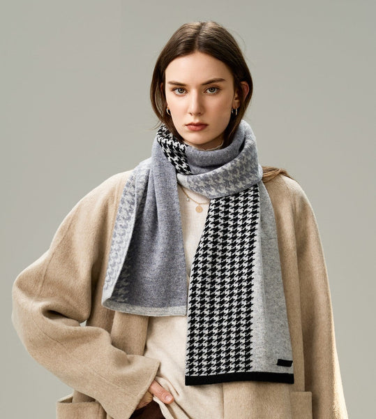 Casual Scarf for Women, Cold Weather Scarf, Fashion Designer Scarf, Modern Wool Scarf for Women, Black Grey Winter Scarf, Soft Cashmere Scarf for Women-Art Painting Canvas