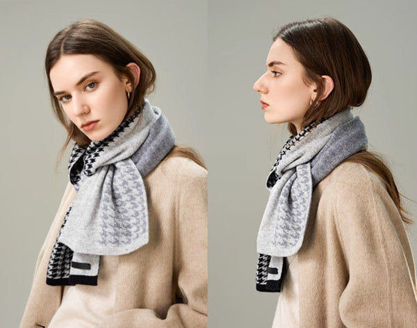 Casual Scarf for Women, Cold Weather Scarf, Fashion Designer Scarf, Modern Wool Scarf for Women, Black Grey Winter Scarf, Soft Cashmere Scarf for Women-Art Painting Canvas