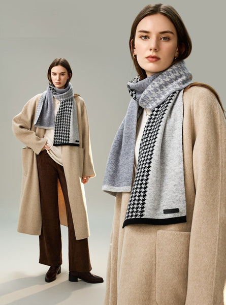 Casual Scarf for Women, Cold Weather Scarf, Fashion Designer Scarf, Modern Wool Scarf for Women, Black Grey Winter Scarf, Soft Cashmere Scarf for Women-Art Painting Canvas