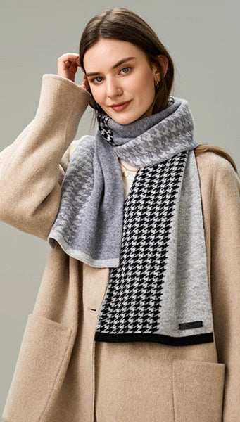 Casual Scarf for Women, Cold Weather Scarf, Fashion Designer Scarf, Modern Wool Scarf for Women, Black Grey Winter Scarf, Soft Cashmere Scarf for Women-Art Painting Canvas