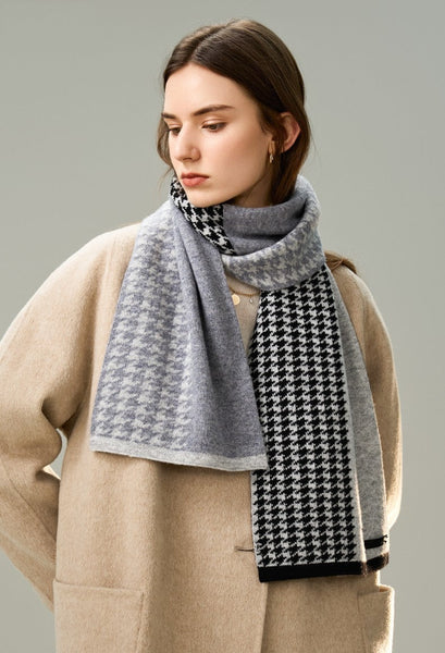 Casual Scarf for Women, Cold Weather Scarf, Fashion Designer Scarf, Modern Wool Scarf for Women, Black Grey Winter Scarf, Soft Cashmere Scarf for Women-Art Painting Canvas