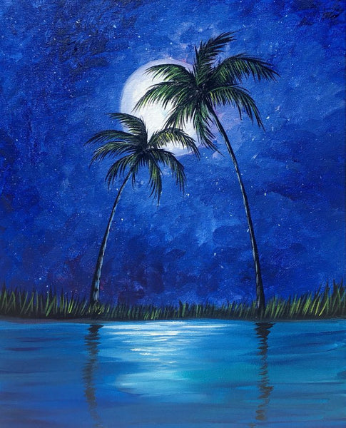 Small Moon Palm Tree Painting, Simple Landscape Artwork, Easy Hand Paitned Canvas Art on Canvas, Easy Painting Ideas on Canvas, Simple Acrylic Paintings-Art Painting Canvas