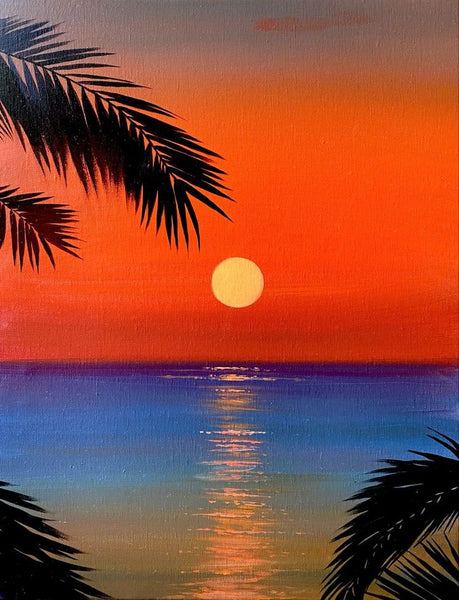 Small Seashore Palm Tree Painting, Simple Landscape Artwork, Simple Acrylic Painting Ideas, Easy Hand Paitned Canvas Art on Canvas, Easy Painting Ideas on Canvas-Art Painting Canvas