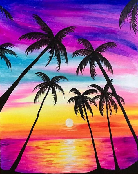 Simple Landscape Artwork, Small Canvas Art on Canvas, Small Seashore Beach Palm Tree Painting, Easy Painting Ideas on Canvas, Simple Acrylic Paintings-Art Painting Canvas
