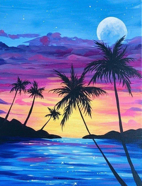 Small Canvas Art on Canvas, Small Seashore Beach Palm Tree Painting, Simple Acrylic Paintings, Simple Landscape Artwork, Easy Painting Ideas on Canvas-Art Painting Canvas