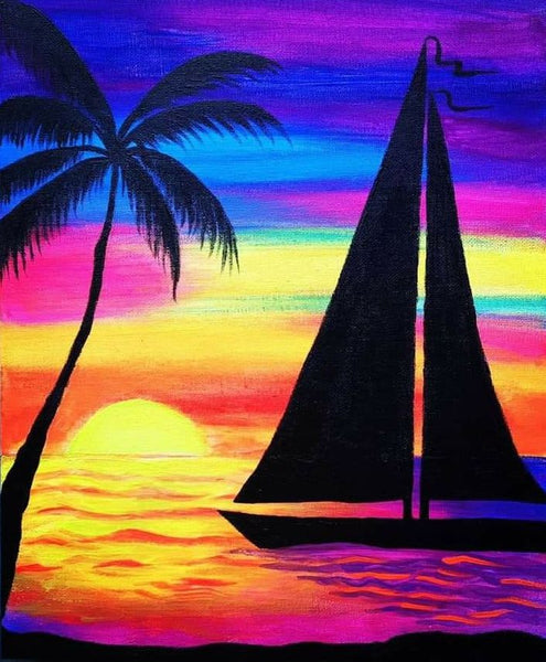 Small Sail Boat Sunset Painting, Simple Landscape Artwork, Easy Hand Paitned Canvas Art on Canvas, Easy Painting Ideas on Canvas, Simple Acrylic Painting Ideas-Art Painting Canvas