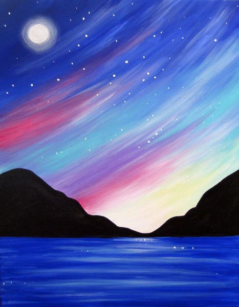 Small Night Sky Moon Painting, Simple Landscape Artwork, Easy Painting Ideas on Canvas, Easy Hand Paitned Canvas Art on Canvas, Simple Acrylic Paintings-Art Painting Canvas