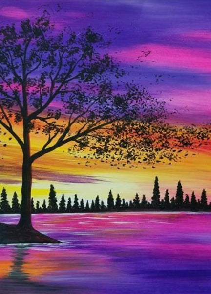 Simple Tree Painting, Easy Hand Paitned Canvas Art, Simple Acrylic Paintings, Easy Painting Ideas on Canvas, Simple Landscape Paintings-Art Painting Canvas