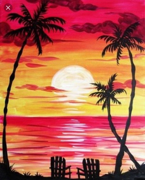 Small Seashore Beach Palm Tree Painting, Small Canvas Art on Canvas, Simple Landscape Artwork, Easy Painting Ideas on Canvas, Simple Acrylic Paintings-Art Painting Canvas