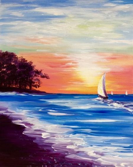 Small Sail Boat Painting, Simple Acrylic Paintings, Easy Painting Ideas on Canvas, Simple Landscape Artwork, Easy Hand Paitned Canvas Art on Canvas-Art Painting Canvas