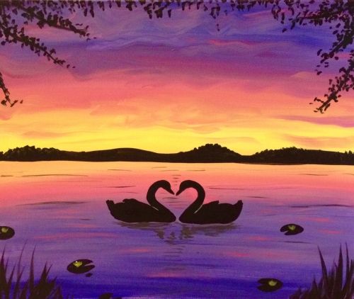 Small Swan Lake Painting, Simple Landscape Artwork, Easy Painting Ideas on Canvas, Simple Acrylic Paintings, Small Acrylic Painting on Canvas-Art Painting Canvas