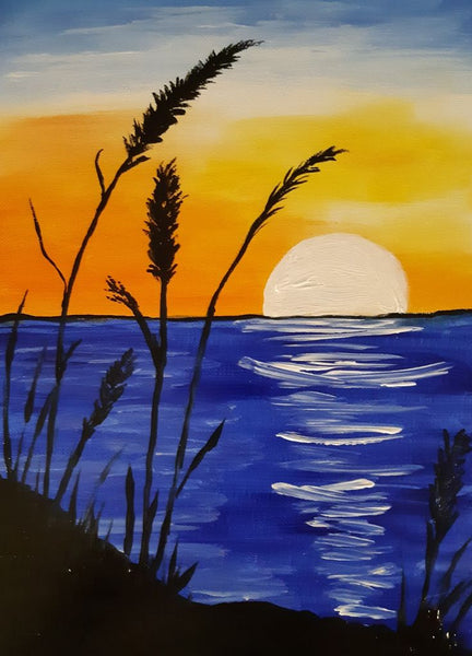 Simple Landscape Paintings, Simple Lake Sunrise Paintings, Easy Hand Paitned Canvas Art, Simple Acrylic Paintings, Easy Painting Ideas on Canvas-Art Painting Canvas