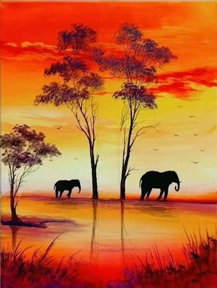 Simple Acrylic Paintings, Simple Small African Elephant Paintings, Easy Painting Ideas for Home Decor, Small Canvas Artwork, Simple Landscape Art on Canvas-Art Painting Canvas
