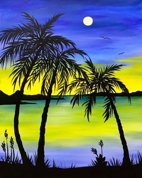 Simple Landscape Artwork, Easy Painting Ideas on Canvas, Small Seashore Beach Palm Tree Painting, Small Acrylic Painting on Canvas, Simple Acrylic Paintings-Art Painting Canvas