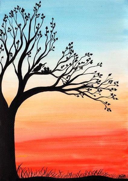 Simple Landscape Artwork, Small Love Birds Painting, Simple Acrylic Paintings, Easy Painting Ideas on Canvas, Easy Hand Paitned Canvas Art on Canvas-Art Painting Canvas
