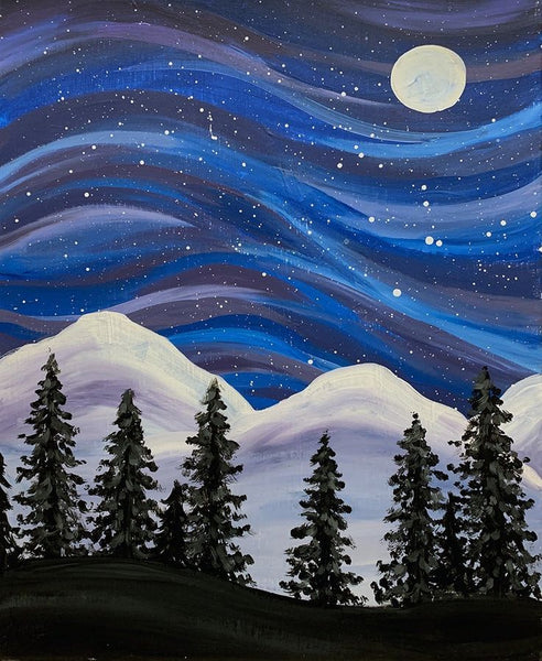 Small Canvas Artwork, Simple Small Winter Forest Night Moon Painting, Easy Painting Ideas on Canvas, Simple Acrylic Paintings, Simple Landscape Art on Canvas-Art Painting Canvas