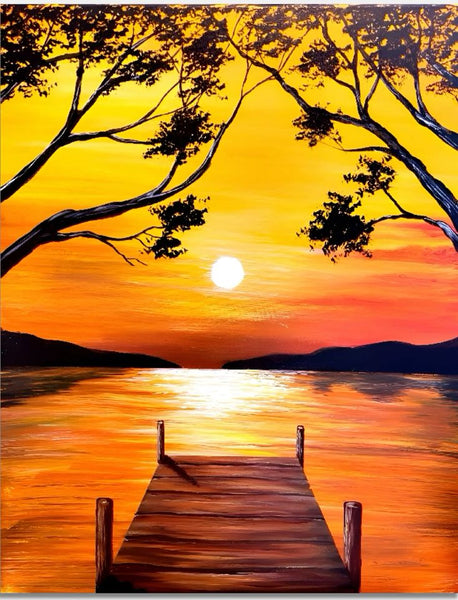 Simple Landscape Paintings, Simple Lake Sunset Paintings, Easy Painting Ideas on Canvas, Easy Hand Paitned Canvas Art, Simple Acrylic Paintings-Art Painting Canvas