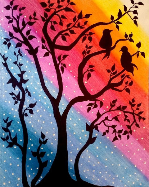 Simple Landscape Artwork, Small Singing Birds Painting, Easy Painting Ideas on Canvas, Easy Hand Paitned Canvas Art on Canvas, Simple Acrylic Paintings-Art Painting Canvas